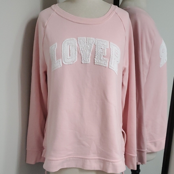 Baby Powdered Pink Sweatshirt with 'LOVE' In Puff Vinyl Nod To The 80s Sz Large - Picture 1 of 7